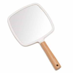 lot 14239 image: YEAKE Hand Held Mirror with Handle for Makeup,Small Cute Wood Hand Mirror for Shaving with Hole Hanging Single-Sided Portable Travel Vanity Mirror for Men&Women(Square)