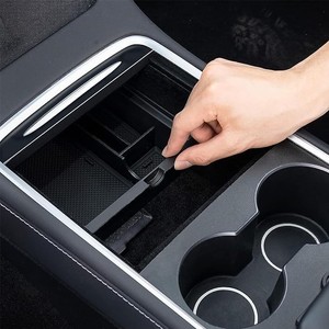 lot 14242 image: Nestour 2021 2022 2023 Tesla Model 3 Model Y Center Console Organizer Tray Accessories, Customized Hidden Cubby Drawer Storage Box, Premium ABS Material with Sunglasses and Coin Holder