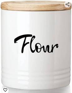 lot 14253 image: LEETOYI Porcelain Food Storage Containers with Lid, 4.5-Inch 31oz White, Labeled Flour