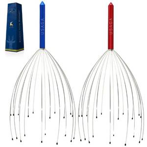 lot 14257 image: USAGA Head Scratcher, 20 Fingers Scalp Massager, Head Whisk Massager for Head Body Stress Relax 2-Pack Updated Version (Red & Blue)