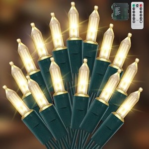 lot 14258 image: RECESKY 100 LED Christmas String Lights with Remote - 33ft Clear Mini Bulb Battery String Lights - Fairy Lighting Decor for Garden Festival Living Room Xmas Tree Christmas Decorations - Warm White