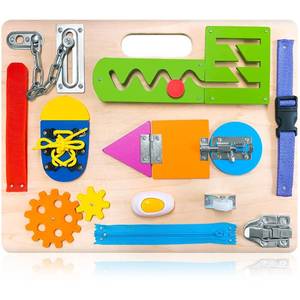 lot 14271 image: Montessori Busy Board for Toddlers, Wooden Sensory Toys, Preschool Learning Activities for Fine Motor Skills Travel Toy, Basic Life Skills Educational Gifts for 1 2 3 Years Old Kids Boys Girls