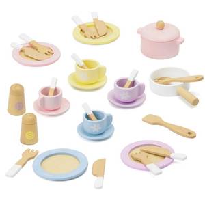 lot 14275 image: Frogprin 30 PCS Wooden Toy Plates and Dishes for Kids, Play Kitchen Accessories Set, Pretend Play Food Sets for Children Kitchen, Montessori Toys for Girls and Boys