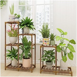 lot 14283 image: HOMKIRT Plant Stand Indoor Outdoor, Plant Shelf Corner Tall Plant Stand Flower Stand Wooden Tiered Plant Rack Holder Organizer Display for Multiple Plants for Patio Porch Balcony Garden��8 Tier��