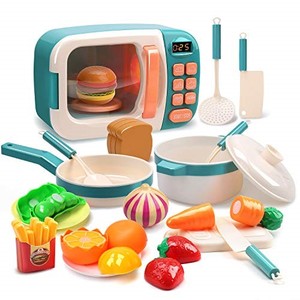 lot 14290 image: CUTE STONE Microwave Toys Kitchen Play Set, Kids Pretend Play Electronic Oven with Play Food, Kids Cookware Pot and Pan Toy Set, Cooking Utensils,Great Learning Gifts for Girls Boys