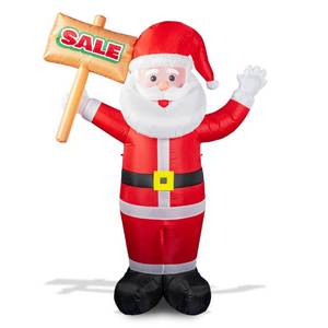 lot 14297 image: LookOurWay Holiday Lawn Advertising Inflatable - 6 Feet Tall Santa Claus with Inflatable Sign for Christmas Holiday Promotion, Built-in LED Lights and Blower Included - Santa ��Sale��