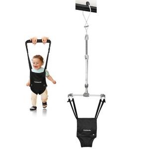 lot 14301 image: Cowiewie 2 in 1 Baby Door Jumper wBaby Walking Harness Function, Baby Jumper with Door Clamp Adjustable Strap and Seat (Black)
