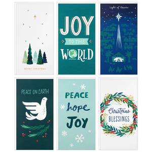 lot 14319 image: Hallmark Money and Gift Card Holder Christmas Card Assortment (36 Cards and Envelopes) Blue and Green, Peace, Hope, Joy