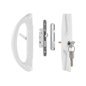 lot 14330 image: naubea Sliding Glass Door Lock, Sliding Patio Door Handle Set with Mortise LockKey CylinderFaceplateKeeper, White Sliding Door Lock, Replacement Sliding Doors Handle for 3-1516 Screw Hole Spacing