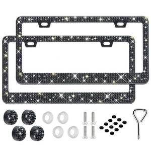 lot 14337 image: Runone 2 Pack Bling License Plate Frame for Women,Sparkly Rhinestone Stainless Steel License Plate Holder,Car Accessories with Glitter Crystal Caps (Black)