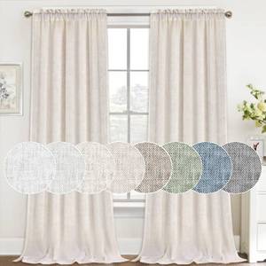 lot 14341 image: FantasDecor Linen Curtains 96 inch Length 2 Panels Set Light Filtering Privacy Linen Sheer Curtains for Living Room Rod Pocket Window Panels Country Rustic Farmhouse Curtain for Bedroom, Natural