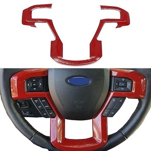 lot 14344 image: LINOAH Steering Wheel Cover Trim for 2015-2020 Ford F-150, 2017-2022 F-250 Super Duty, 2017-2022 F-350 Super Duty, 2018-2021 Ford Expedition, ABS Red