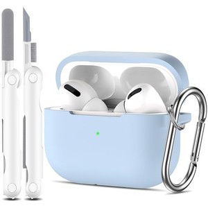 lot 14347 image: R-fun AirPods Pro Generation Case Cover with Cleaner kit and 4 Pairs Replacement Ear Tips(XSSML), Full Protective Silicone for Apple AirPods Pro 2019 Charging Case - Sky Blue