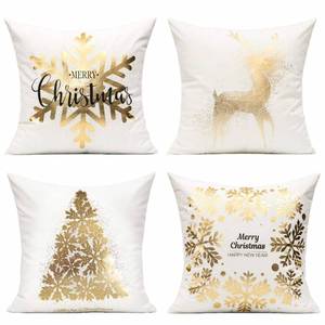 lot 14351 image: All Smiles White Gold Christmas Decorations Throw Pillow Covers 18X18 Set of 4 Winter Xmas Navidad Home Holiday D�cor Velvet Cushion Cases for Sofa Tree Snowflake Reindeer