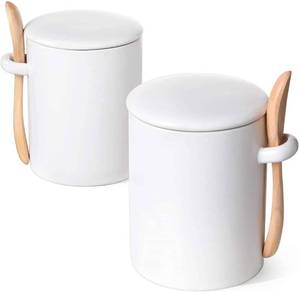lot 14356 image: LE TAUCI Sugar Bowl with Lid and Spoon, Ceramic Sugar Bowl, Sugar Jar for Kitchen, Coffee bar, Countertop, 12 oz Salt Container, Modern Farmhouse Kitchen Decor, White