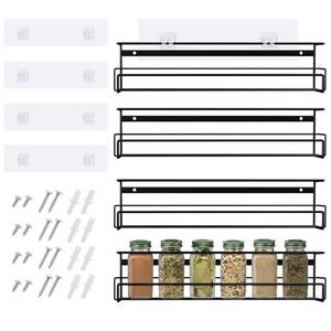 lot 14357 image: meluke Wall Mounted Spice Rack Organizer for Cabinet Door, Set of 4 Condiment Seasoning Organizer Wall Spice Rack Hanging Shelf for Spice Jars, Spice Jar Holder for Kitchen Cabinet Pantry Door (Black)