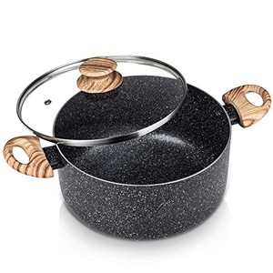 lot 14363 image: MICHELANGELO Stock Pot with Lid, 5 Quart Cooking Pot Nonstick, Granite Soup Pot with Lid, Induction Pot with Stay-cool Handle, 5 Qt Stockpot Non Stick Pot Black
