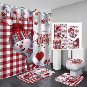 lot 14366 image: HYHWPH Christmas Shower Curtain Sets, 4PCS Modern Shower Curtains for Bathroom Decor Waterproof, Bathroom Sets with Shower Curtain and Rugs, 72 x 72 Inch