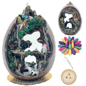 lot 14367 image: Zvaiuk Waterfall Incense Burner,Backflow Incense Holder,Fountain Mountain Tower 2 Sides with Backflow Incense Cones, Aromatcherapy Ornamen��