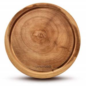 lot 14368 image: Linoroso Round Cutting Board, Exquisite Non-Splicing Acacia Wood Cheese Board, Reversible Round (Dia. 10inch) Charcuterie Board with Juice Groove (Non-Exact Round, Follow Actual Shape of wood)