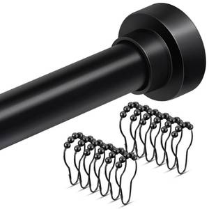 lot 14372 image: YNL Tension Curtain Rod 34-52 (2.8-4.3ft) Inches with 12Pcs Shower Curtain Rings, Adjustable Tension Rod No Drilling, Non-Slip, Never Rust, Stainless Steel, Suitable for Closet, Matte Black
