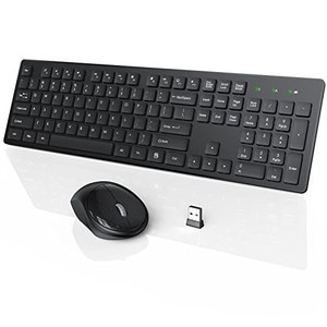 lot 14376 image: Wireless Keyboard and Mouse, WisFox USB Computer Keyboard with Silent Keys, Long Battery Life, 2.4GHz Full-Size Lag-Free Cordless Combo for PC Laptops Windows Mac Chrome OS (Black)