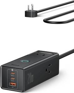 lot 14378 image: Baseus Power Strip Surge Protector 1200J - PD20W USB C Charger Extension Cord with 3 AC Outlets & 3 USB Port Fast Charging Charging Station for Office Dorm Room Home