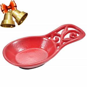 lot 14391 image: Kitchen Spoon Rest Cast Iron Utensil Rest Ladle Spoon Holder for Stove Top Cooking Home Decor-Red Color
