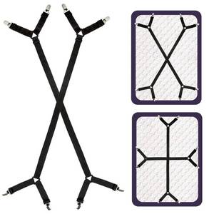 lot 14398 image: Attmu Bed Sheet Straps, 2 Pack Fitted Bed Sheet Fasteners Clips Adjustable Crisscross Bed Sheet Holder Straps for Corners Mattress Sheet Suspenders Grippers Bedding Accessories, Black