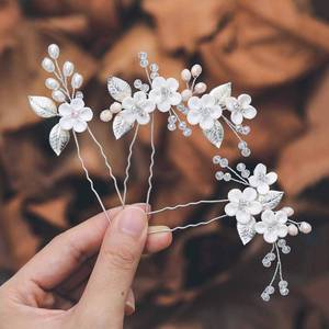 lot 14401 image: Casdre Flower Bridal Hair Pins Pearl Bride Wedding Hair Accessories Rhinestone Hair Piece for Women and Girls(Pack of 3) (A Silver)