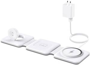 lot 14402 image: Charging Station for Apple Multiple Devices - 3 in 1 Foldable Magnetic Wireless Charger Dock - Travel Charging Pad for iPhone 15 14 13 12 Pro Max Plus Watch & Airpods