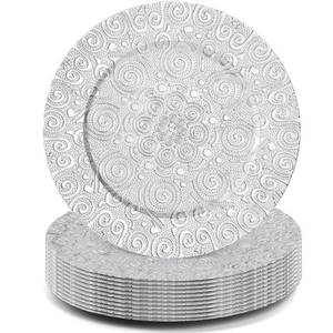 lot 14417 image: SOUJOY 12 Pack Charger Plates, 13 Inch Silver Plastic Charge Plate, Round Phoenix Pattern Elegant Serve Ware Plates for Weddings, Parties, Anniversary, Thanksgiving