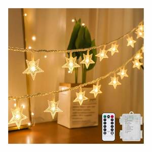 lot 14420 image: Tasodin Star String Lights Battery Operated Waterproof 40 LED 20 FT Star Fairy String Lights with Remote Control for Home, Party, Christmas, Wedding, Garden Decoration, Warm White