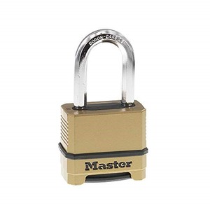 lot 14433 image: Master Lock Combination Lock, Heavy Duty Weatherproof Padlock, Resettable For Outdoor Use, M175XDLF, Brass Finish