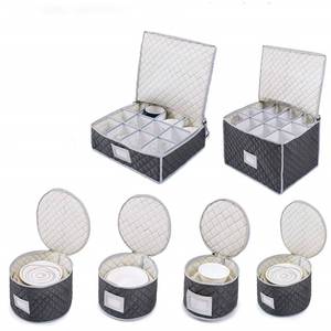 lot 14467 image: Woffit China Storage Containers - 6 Pack, Quilted Dinnerware & Stemware Set Bins for Packing Dishes and Glasses w 48 Felt Protectors - Christmas, Seasonal Storage