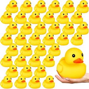 lot 14469 image: Deekin 20 Pcs 5 Inches Large Yellow Rubber Ducks Bulk Large Duck Bath Toy Squeak Rubber Duckie Bathtub Floating Bath Duck for Birthday Party Decoration Gift Swimming Pool (Hat)