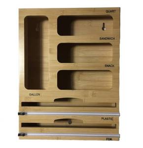 lot 14476 image: Bamboo Drawer Organizer 6 IN 1, Kitchen Organizers and Storage, Ziplock Bag Organizer, Foil and Plastic Wrap Organizer with Cutter, Plastic Bag Organizer for Gallon, Quart, Sandwich, Snack