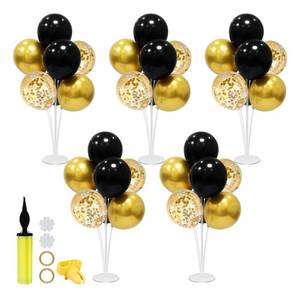 lot 14478 image: ZJDHPTY 5Set Black and Gold Balloon Stand, Black and Gold Balloons, Balloon Centerpieces for Tables, Birthday Wedding Anniversary Fathers Day Graduation New Years Eve Party Decorations