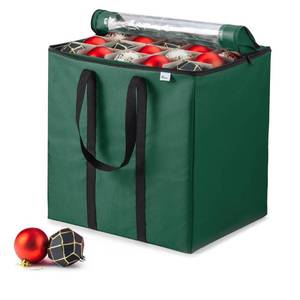 lot 14479 image: ZOBER Premium Carrying Christmas Ornament storage Box with Clear Lid, 3 Compartment, Contains 5 Trays, Keeps 100 Holiday Ornaments & Xmas Accessories, Made Of Tear Proof Made Of 600D Oxford Fabric