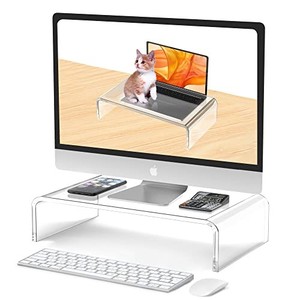 lot 14482 image: Beimu Acrylic Monitor Stand Riser Acrylic Laptop Stand for Desk Clear Computer Monitor Stand for Desk Accessories White Aesthetic Decorations for Office Home iMac Organizer