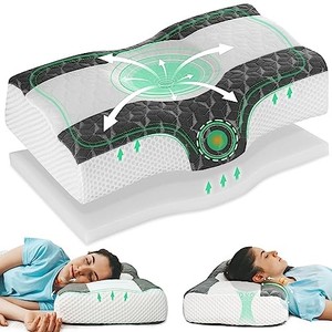 lot 14483 image: Joynox Cervical Memory Foam Pillow, Adjustable Contour Neck Pillow for Pain Relief Sleeping, Ergonomic Orthopedic Pillow for Back, Side, Stomach Sleepers (White)