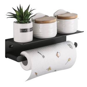 lot 14485 image: DUFU Paper Towel Holder Wall Mount for Kitchen, Self-Adhesive Paper Towel Holder with Shelf for Bathroom, Anti-Rust Aluminum, No Drill or Wall-Mounted with Screws (Matt Black)