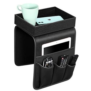 lot 14490 image: SITHON Sofa Remote Control Holder with Detachable Tray - Non Slip PU Leather Chair Couch Armrest Organizer Caddy with 5 Pockets for Magazines Phone iPad TV Remote Game Controller Eyeglasses (Black)