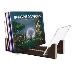 lot 14496 image: KAIU Vinyl Record Storage - Solid Wood with Crystal Clear Acrylic Holder - Premium Design, Perfect 12 LPs or 7 Singles Display Unit - Stores and Supports up to 50 Albums (Modern Black)