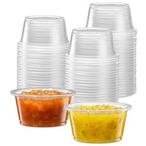 lot 14500 image: (2 oz - 200 Cups) Clear Diposable Plastic Portion Cups No Lids, Small Mini Containers For Portion Controll, Jello Shots, Meal Prep, Sauce Cups, Condiments, Medicine,