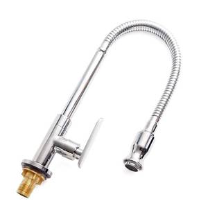 lot 14506 image: Inchant Outdoor Kitchen Sink Faucet - 360° Rotatable Single Hole Single Handle Cold Water Kitchen Faucet Flexible Neck Laundry Room Tap Bar Garden Outdoor Faucet, Deck Mount Chrome Finish