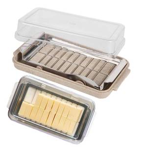 lot 14512 image: Donfafecuer Butter Slicer Cutter Stainless Steel,Butter Pan Container with Lid Plastic Butter Container with Knife, Small Butter Container (Wheat Base Color)