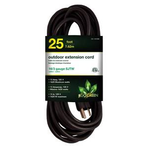 lot 14513 image: Go Green Power Inc. GG-13725BK 163 Heavy Duty Extension Cord, Outdoor Extension Cord, Black, 25 ft