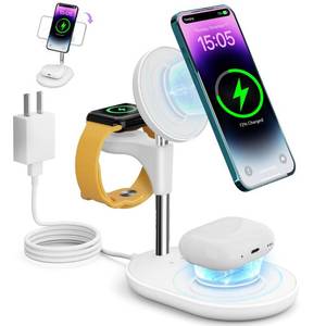 lot 14515 image: Wireless Charging Station for Multiple Devices Apple, 3 in 1 Wireless Charger Stand Mage-Safe Charger for iPhone 15 14 13 12 Pro MaxPlusPro Apple Watch AirPods (White)