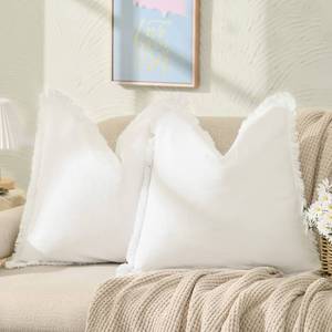lot 14516 image: ZWJD Pillow Covers 20x20 Set of 2 Cream Throw Pillow Covers with Fringe Chic Cotton Decorative Pillows Square Cushion Covers for Sofa Couch Bed Living Room Farmhouse Boho Decor